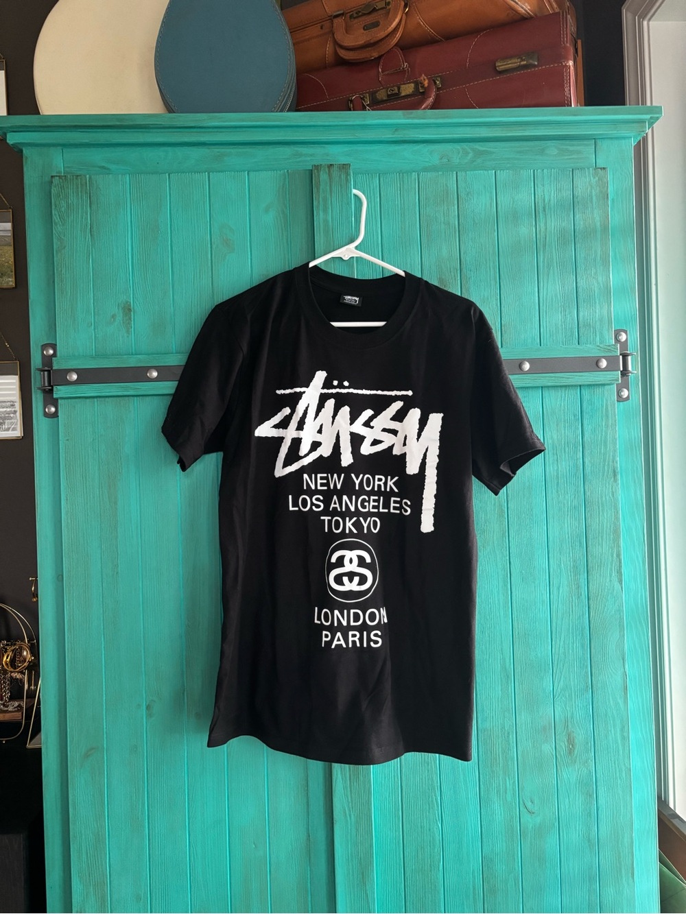 Stussy Black Tee with White City Logo